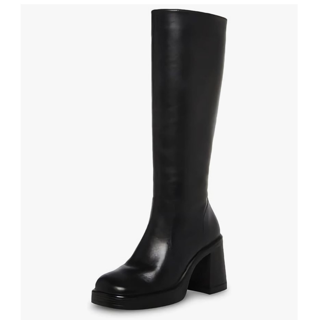 Black Knee-High Women's Boots With Block Heel